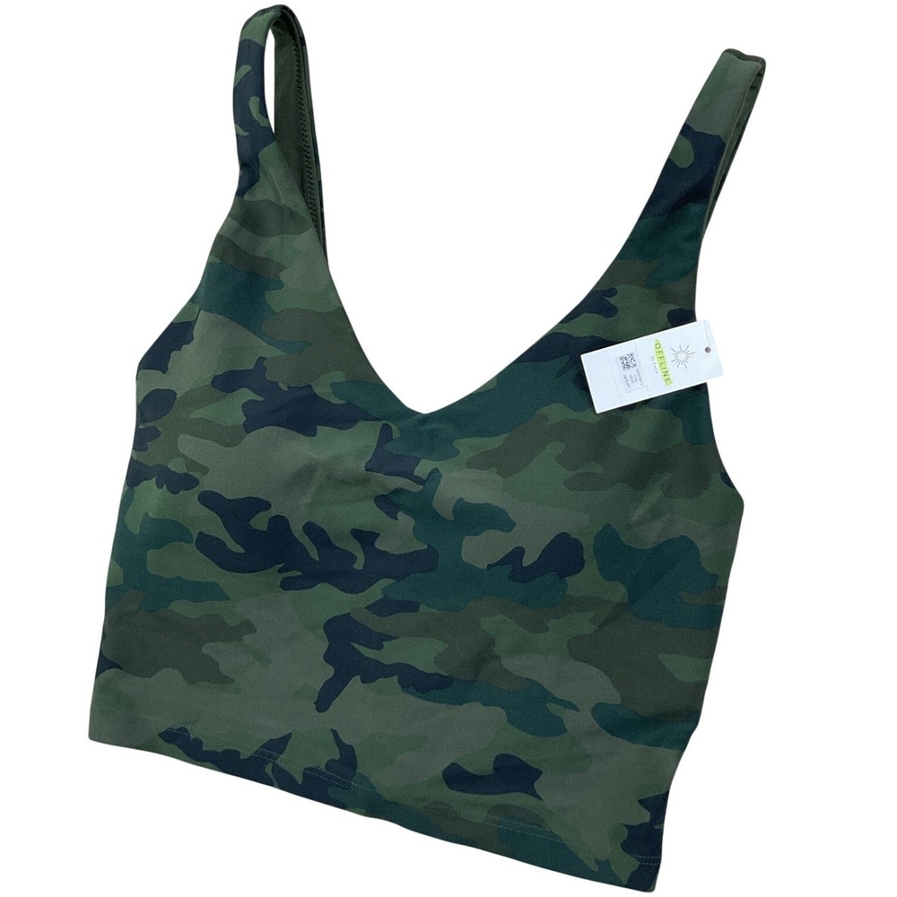 OFFLINE by Aerie Real Me Low Key Longline Sports Bra Womens XS Camo Green New